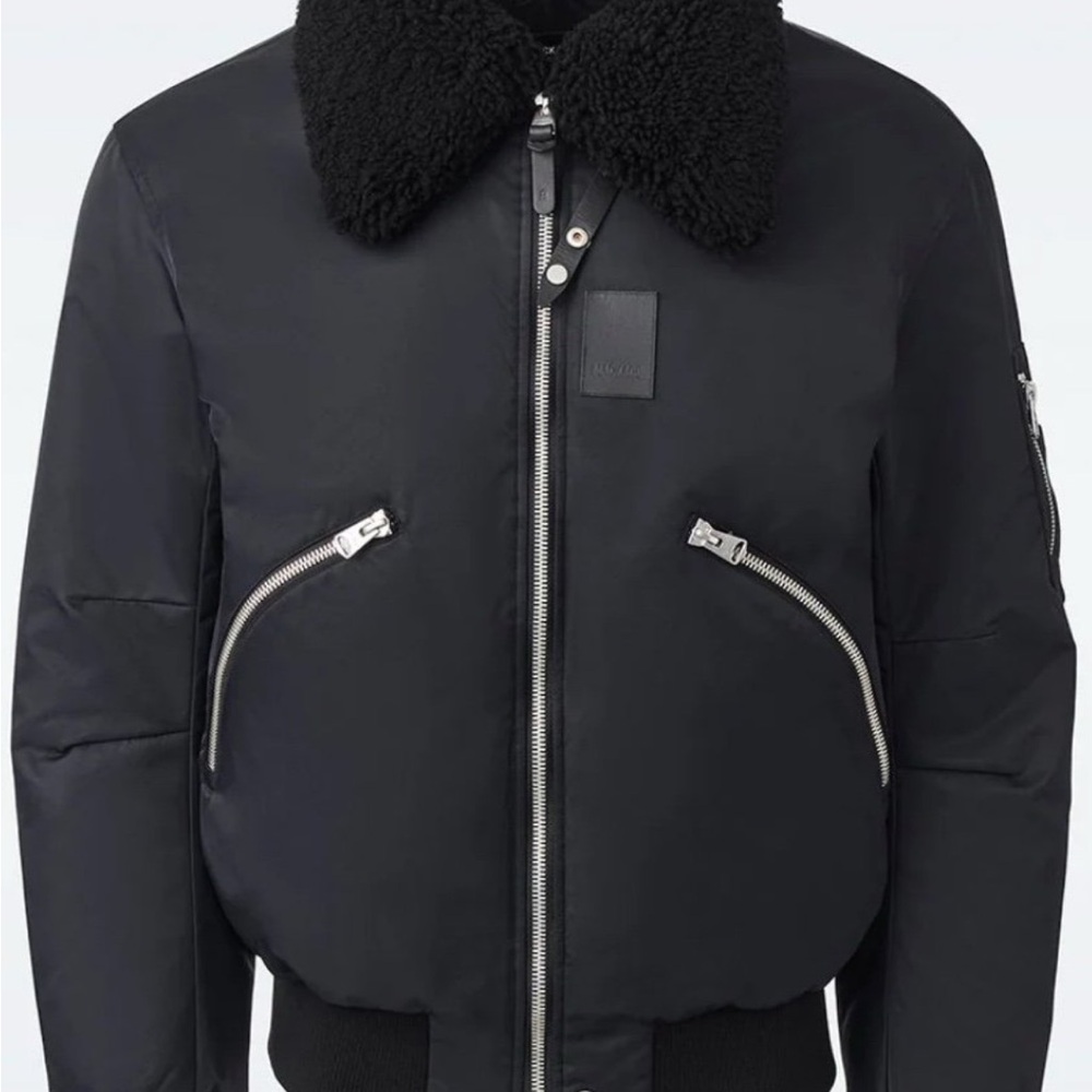 Black Bomber Jacket with Shearling Collar